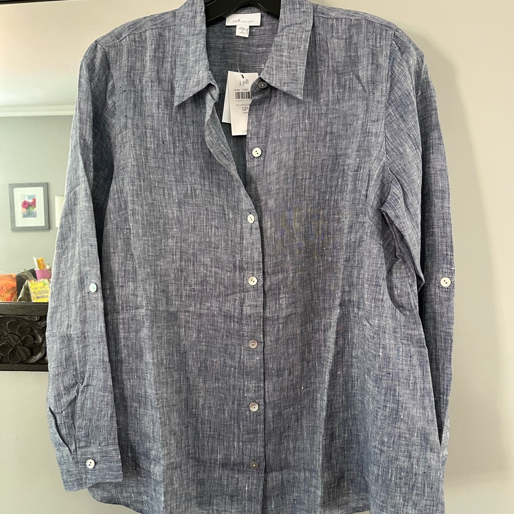 J.Jill top - Beautiful Heather blue button down shirt,  Petite Small
